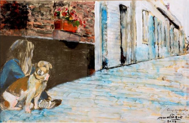 wallaert karperstraat machelen aan de leie schilderij met hond